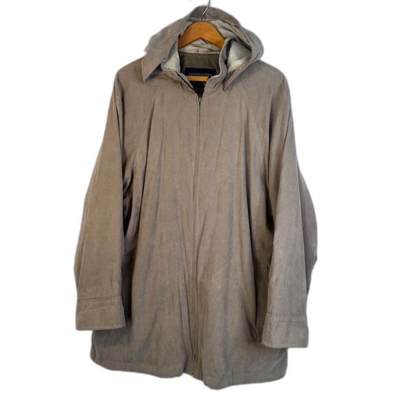 London Fog Hooded Lightweight Suede-Like Zip Up Neutral Jacket Lined Size XL - Picture 1 of 14